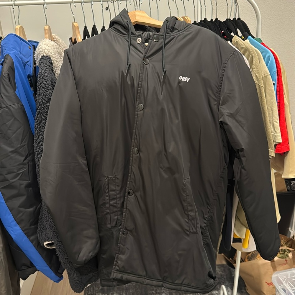 OBEY Nylon Windbreaker Puffer Long Trench Jacket